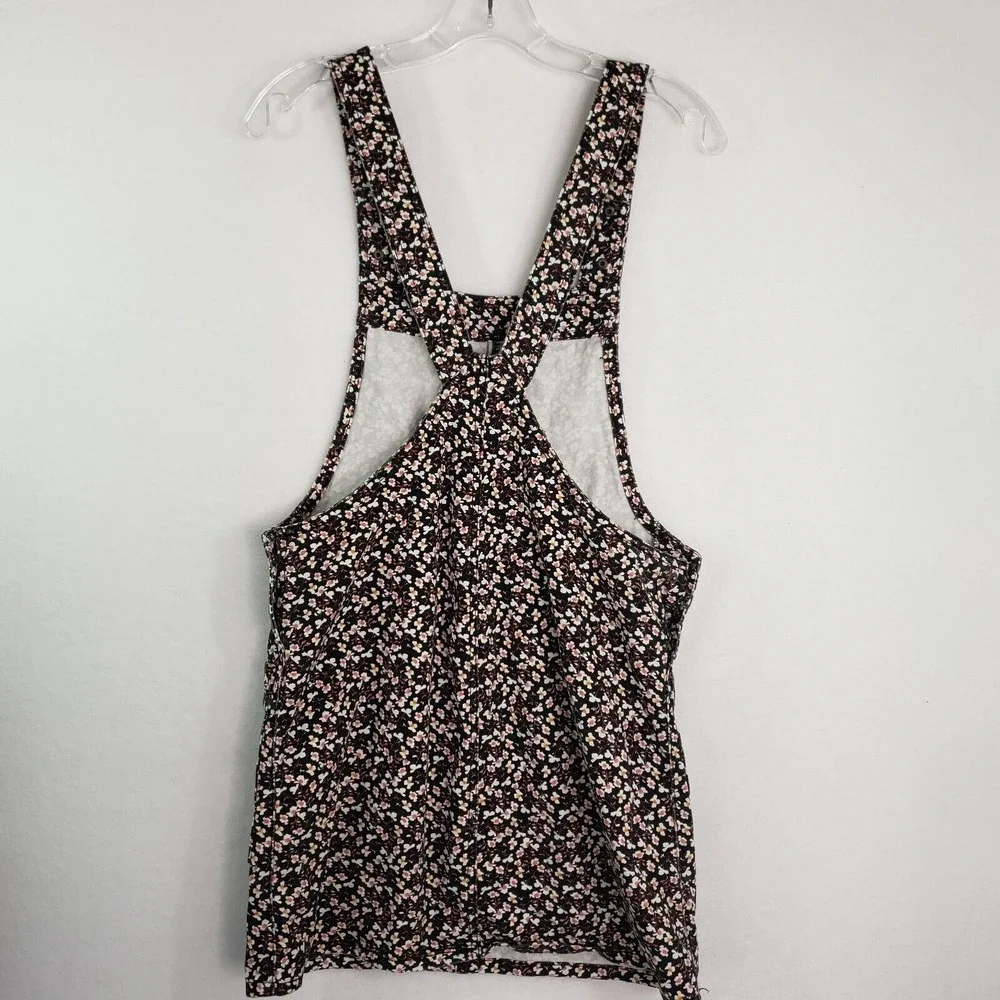 Xhilaration Floral Overalls Dress Juniors S Mini Black Pockets Retro Y2K Vintage